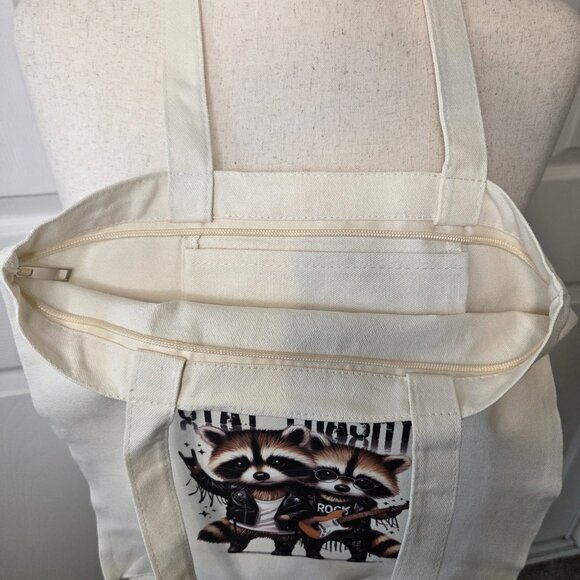 Canvas Tote Bag with Jewelry "Stay Trashy" Racoons - Picture 4 of 6